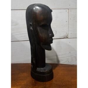 African Maasai Carved Ebony Wood Bust, African Maasai
